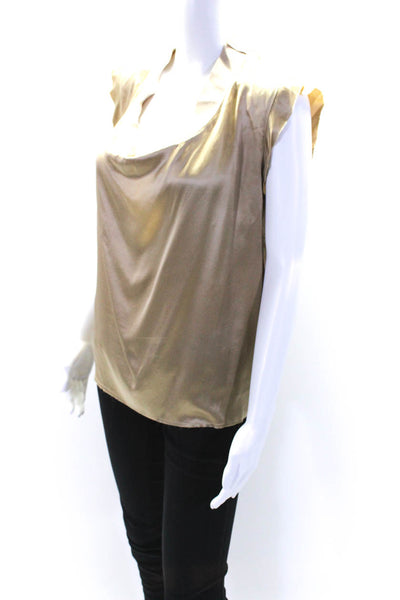 Lanvin Womens Silk Short Cap Sleeves Pullover Blouse Golden Brown Size EUR 40