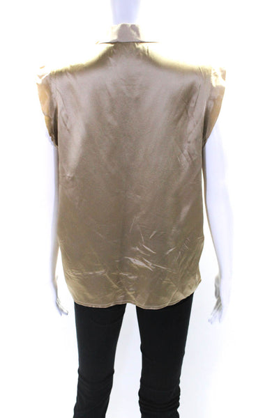 Lanvin Womens Silk Short Cap Sleeves Pullover Blouse Golden Brown Size EUR 40