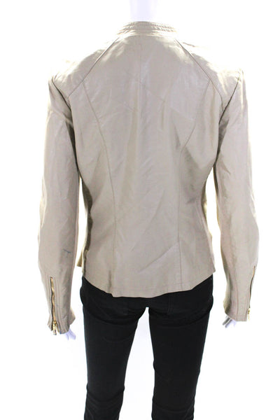 Calvin Klein Womens Beige Vegan Leather Full Zip Long Sleeve Jacket Size S