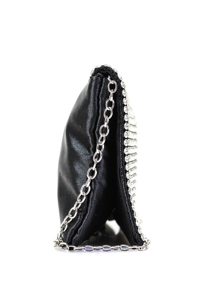 Amber Sceats Womens Black Bedazzled Flap Chain Strap Clutch Shoulder Bag Handbag