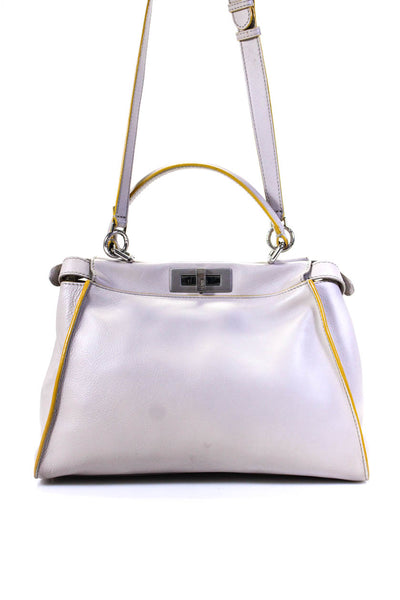 Fendi Womens Taupe Leather Double Turn Lock Peekaboo Medium Top Handle Satchel H