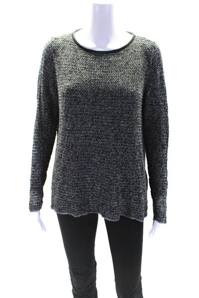 Eileen Fisher Womens Crew Neck Pullover Sweater Navy Blue White Size Medium