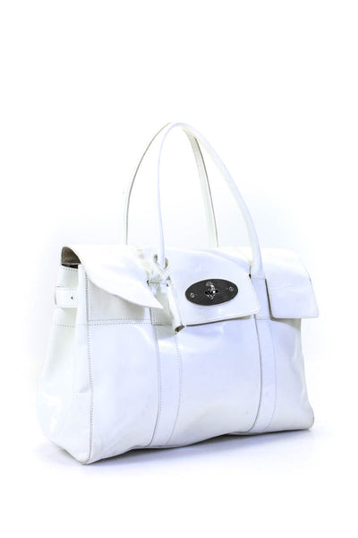 Mulberry Womens Leather Bayswater Rolled Handle Turnlock Tote Handbag White