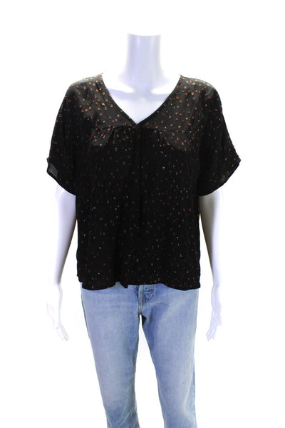 Madewell Womens Short Sleeve Oversized Metallic Polka Dot Shirt Black Size Small