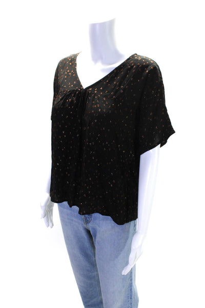 Madewell Womens Short Sleeve Oversized Metallic Polka Dot Shirt Black Size Small