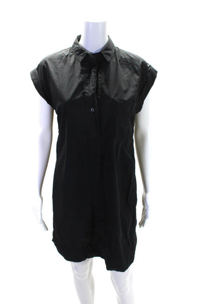 J Crew Womens Short Sleeve Collared V Neck Shirt Dress Black Cotton Size Small