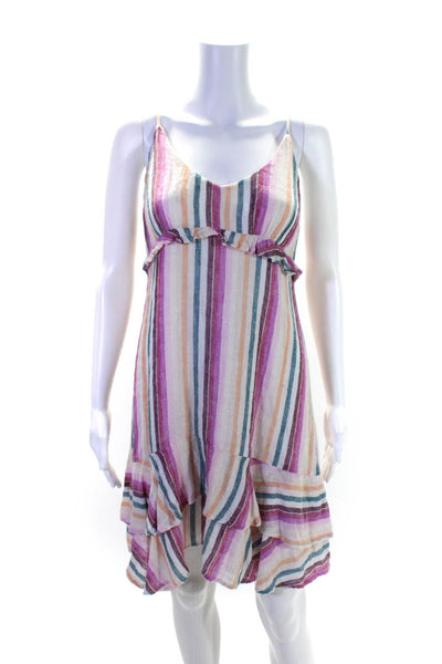 Rails Womens Spaghetti Strap V Neck Striped Tiered Dress White Pink Size Small