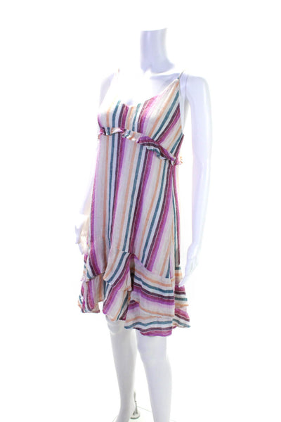 Rails Womens Spaghetti Strap V Neck Striped Tiered Dress White Pink Size Small