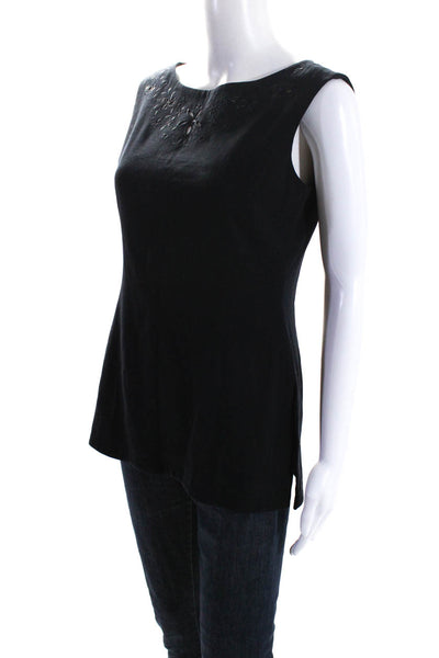 Escada Margaretha Ley Womens Round Neck Sleeveless Slit Hem Blouse Black Size 40