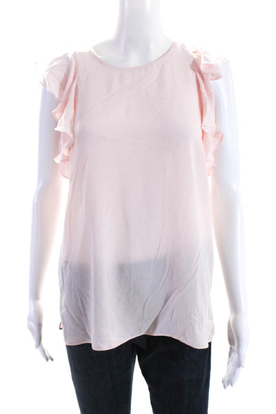 Tahari Womens Ruffled Cap Sleeve Crew Neck Boxy Top Blouse Pink Size Small