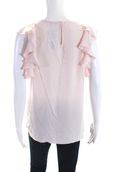 Tahari Womens Ruffled Cap Sleeve Crew Neck Boxy Top Blouse Pink Size Small