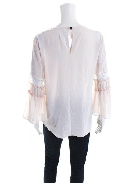 T Tahari Womens 3/4 Sleeve Scoop Neck Floral Beaded Top Pink White Size Small