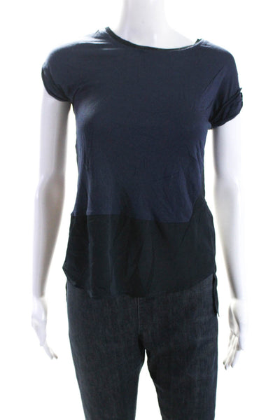 T Tahari Womens Short Sleeve Scoop Neck Knit Blouse Top Navy Size Small