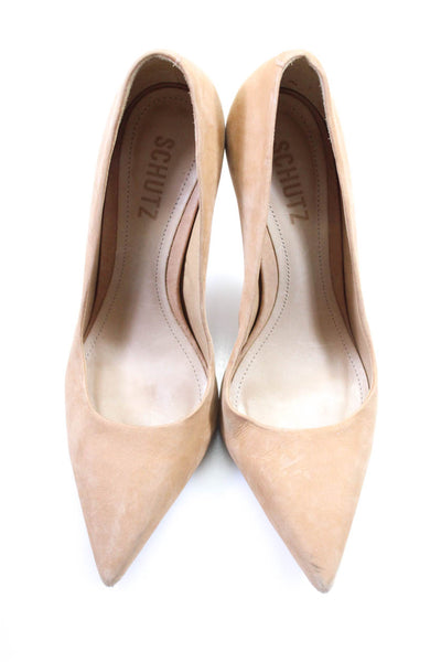 Schutz Womens Suede Pointed Toe Slip On Stiletto Pumps Beige Size 7.5