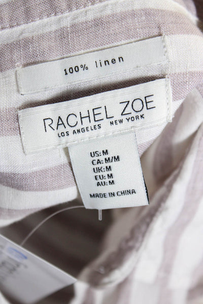 Rachel Zoe Womens Linen Striped Button Down Blouse White Purple Size M