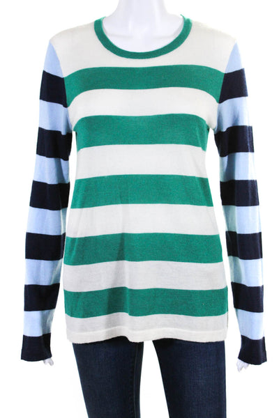 Equipment Femme Womens Wool Silk Striped Colorblock Knit Top Green Blue Size M