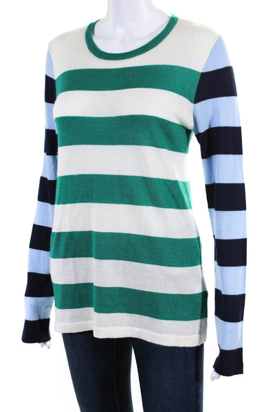 Equipment Femme Womens Wool Silk Striped Colorblock Knit Top Green Blue Size M