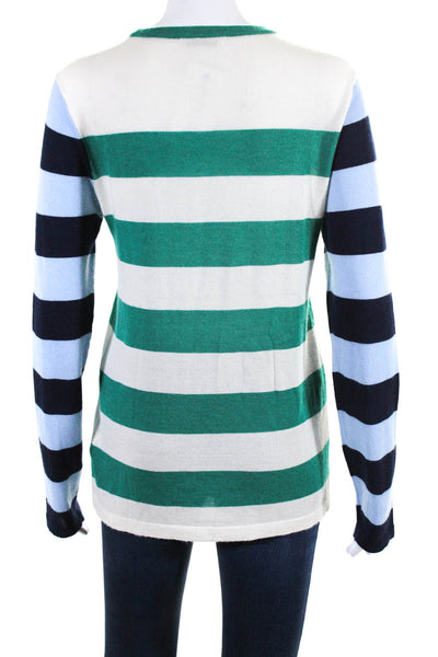 Equipment Femme Womens Wool Silk Striped Colorblock Knit Top Green Blue Size M