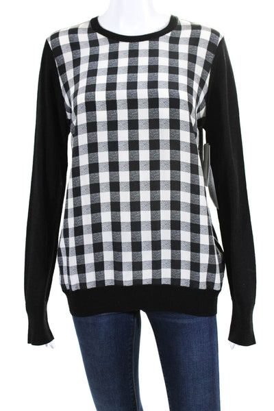 Equipment Femme Womens Silk Wool Long Sleeve Gingham Print Blouse Black Size M