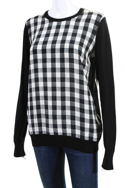 Equipment Femme Womens Silk Wool Long Sleeve Gingham Print Blouse Black Size M