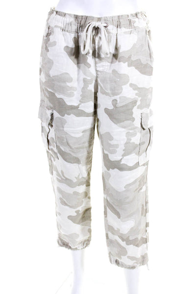 Sanctuary Womens Linen Camouflage Print Cargo Pants Beige White Size S