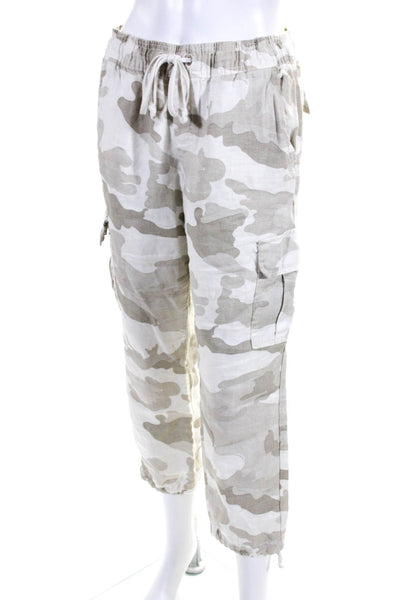 Sanctuary Womens Linen Camouflage Print Cargo Pants Beige White Size S