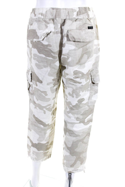 Sanctuary Womens Linen Camouflage Print Cargo Pants Beige White Size S