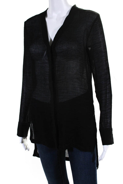 Helmut Lang Womens Long Sleeve Gauze V Neck Button Up Top Blouse Black Petite