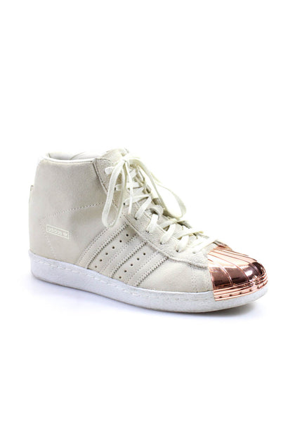 Adidas Womens Rose Gold Tone Metal Cap Toe High Top Sneakers Ecru Suede 10.5