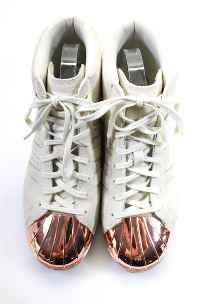 Adidas Womens Rose Gold Tone Metal Cap Toe High Top Sneakers Ecru Suede 10.5