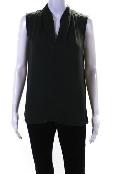 Elie Tahari Womens Silk Sleeveless V Neck Tank Top Forrest Green Size Small