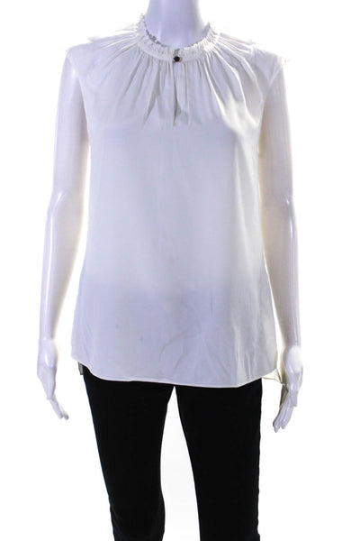 T Tahari Womens Ruffled Crew Neck Sleeveless Tank Top Optic White Size Small