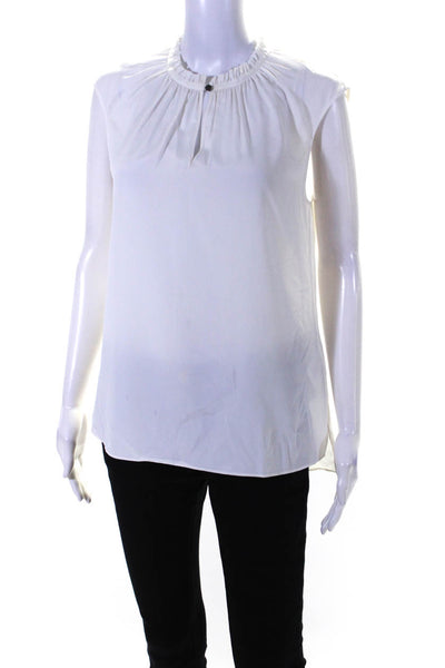 T Tahari Womens Ruffled Crew Neck Sleeveless Tank Top Optic White Size Small