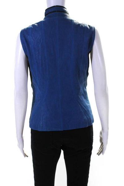 Elie Tahari Womens Leather Full Zipper Sleeveless Vest Jacket Blue Size Small