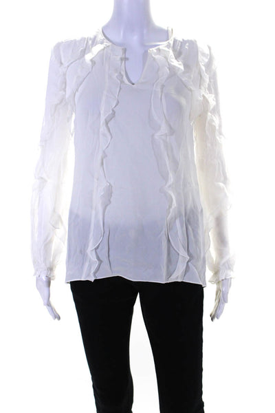 Elie Tahari Womens Ruffled Long Sleeves Blouse Porcelain White Size Small