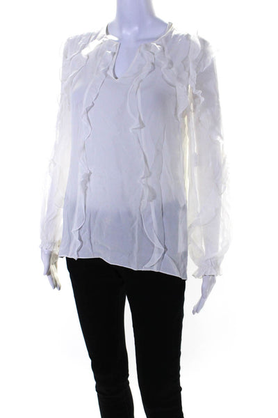 Elie Tahari Womens Ruffled Long Sleeves Blouse Porcelain White Size Small