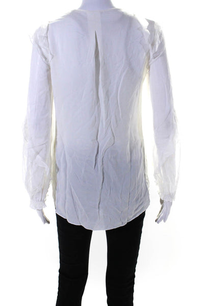 Elie Tahari Womens Ruffled Long Sleeves Blouse Porcelain White Size Small