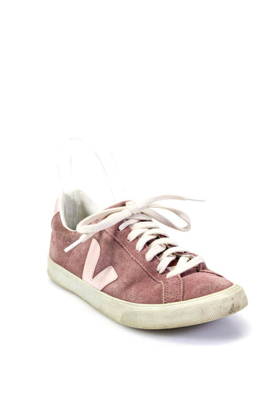 Veja Women's Lace Up Round Toe Suede Leather Trainer Sneakers Pink Size 5