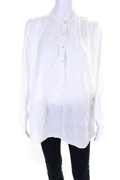 Felicite Womens White Cotton Henley Neck Long Sleeve Blouse Top Size 1