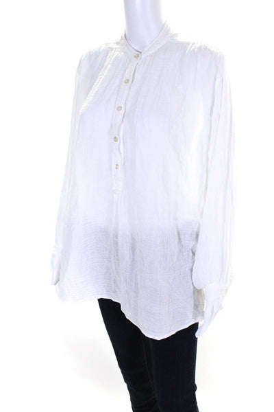 Felicite Womens White Cotton Henley Neck Long Sleeve Blouse Top Size 1