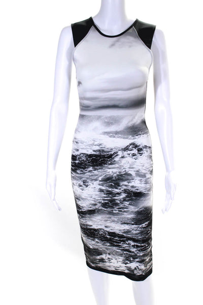 Carbon 38 Womens White Black Graphic Crew Neck Cap Sleeve Bodycon Dress Size S