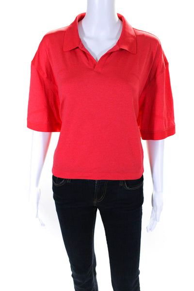 Lululemon Womens Striped Print Collared V-Neck Cropped Polo Top Red Size 14