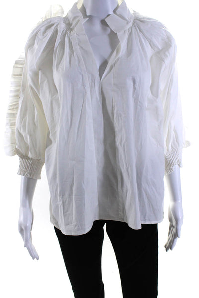 Karlie Womens Cotton Long Sleeve Ruffled Trim V-Neck Blouse Top White Size M