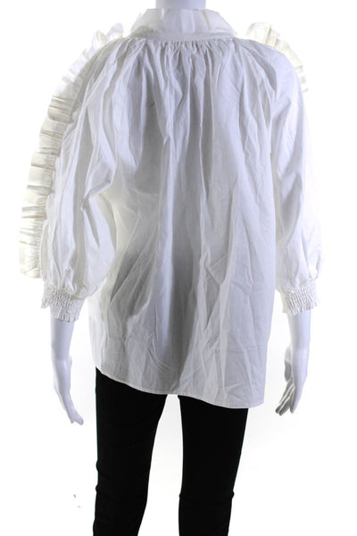 Karlie Womens Cotton Long Sleeve Ruffled Trim V-Neck Blouse Top White Size M