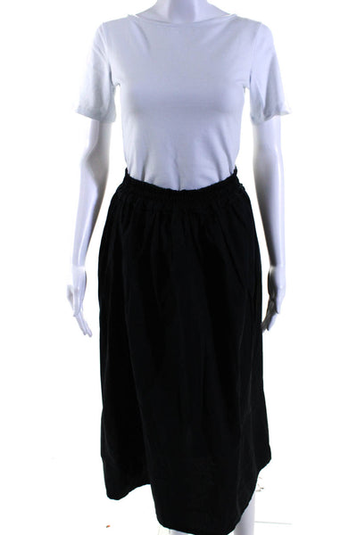 B.yu Womens Cotton Smocked Waist Unlined Mid Calf A-Line Skirt Black Size M