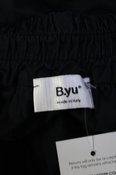 B.yu Womens Cotton Smocked Waist Unlined Mid Calf A-Line Skirt Black Size M