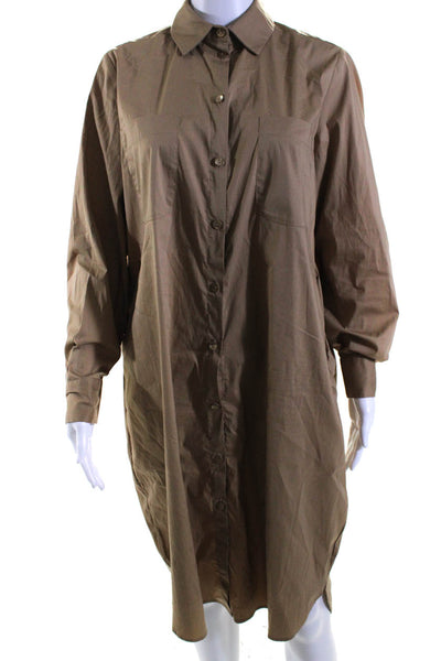 Hubert Gasser Womens Cotton Long Sleeve Button Down Shirt Dress Brown Size 42