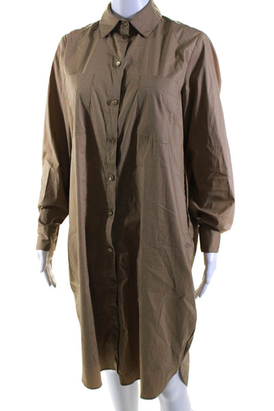 Hubert Gasser Womens Cotton Long Sleeve Button Down Shirt Dress Brown Size 42