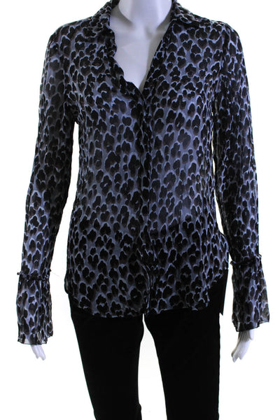Paige Black Label Womens Silk Animal Print Blouse Gray Black Size Extra Small