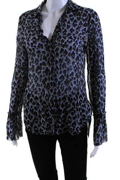 Paige Black Label Womens Silk Animal Print Blouse Gray Black Size Extra Small